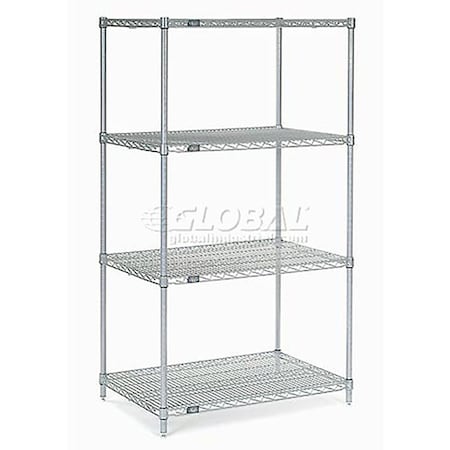 Nexel 4 Tier Silver Epoxy Wire Shelving Starter Unit, 72W x 30D x 86H 30728EP